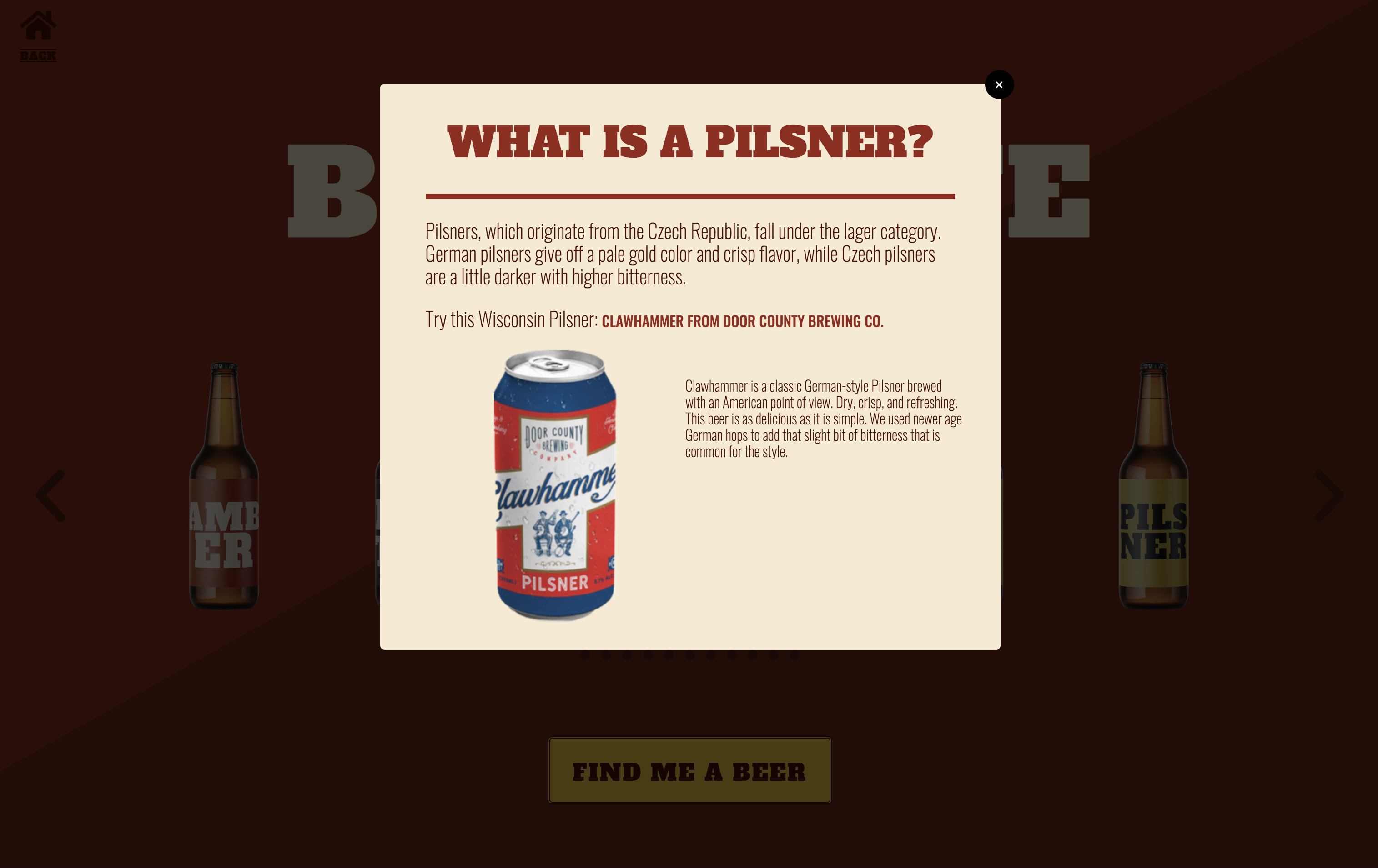 Beer style pop-up modal with quick facts