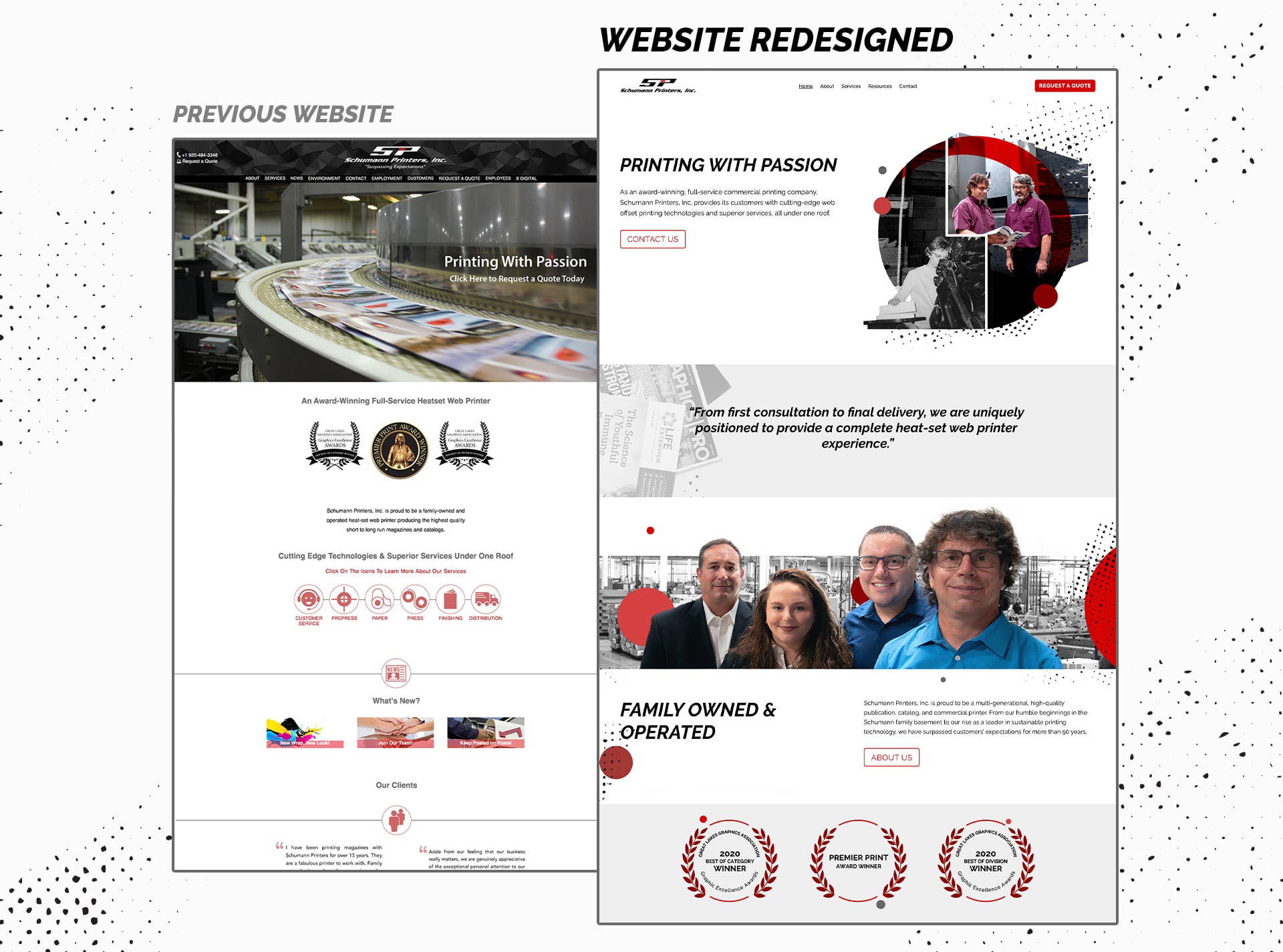 Previous website vs newly redesigned website